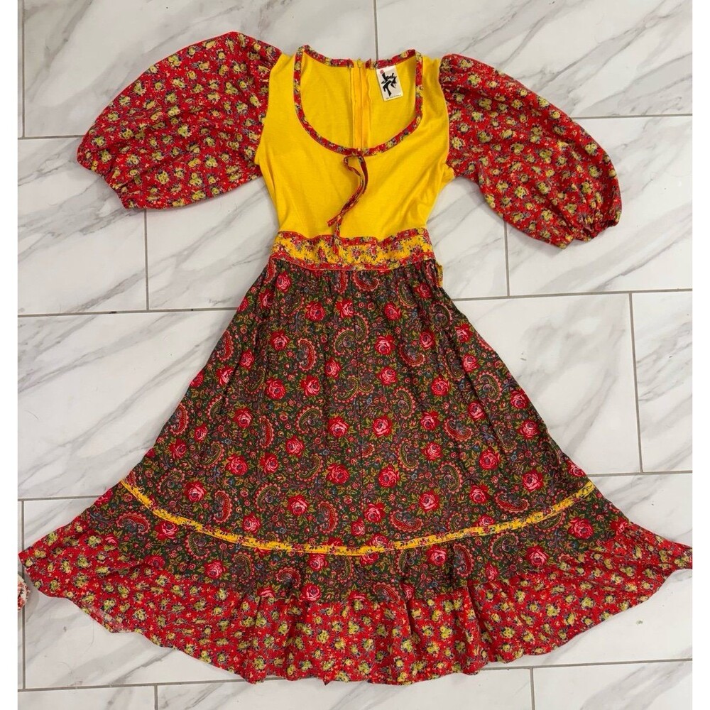 Vtg 1970's Patchwork Calico Floral Cotton Prairie Dress Skirt Jody T California